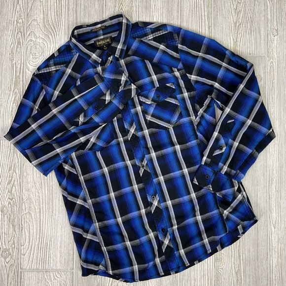 Helix Athletic Fit Blue and Black Western Style Button Front Shirt Mens Large - Picture 1 of 7